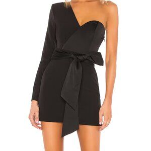 NBD Monsieur One Shoulder Black Mini Dress XS Fit and Flare Revolve No Belt $220